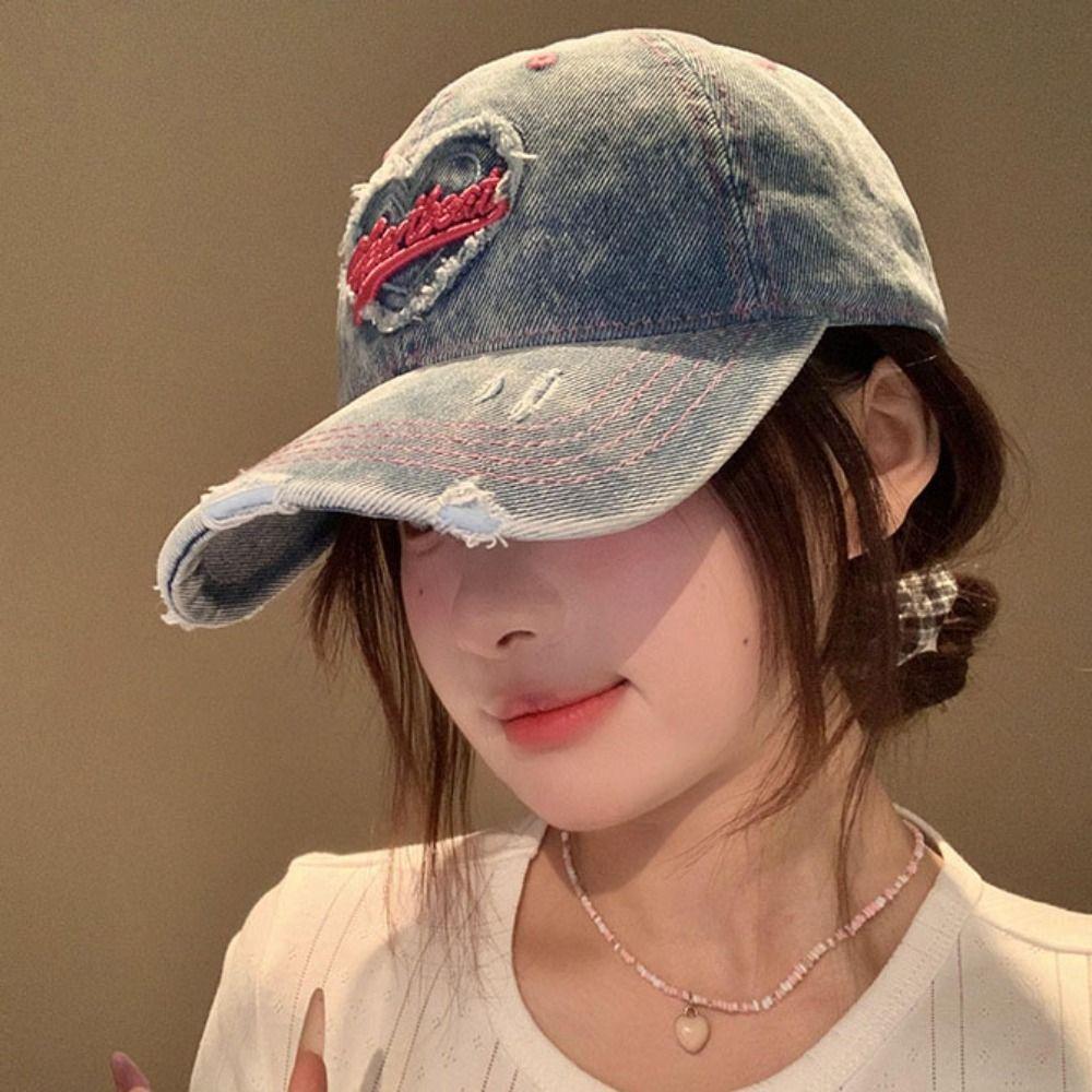

Love Vintage Baseball Cap Korean Style Denim Snapback Cap Simple Letter Visors Women сірий