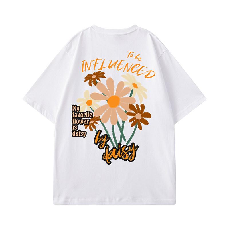 RetroFloral ShortSleeve TShirt for Men Trendy Graffiti Lettering Loose Top Childrens HalfSleeve Brand Tee 100