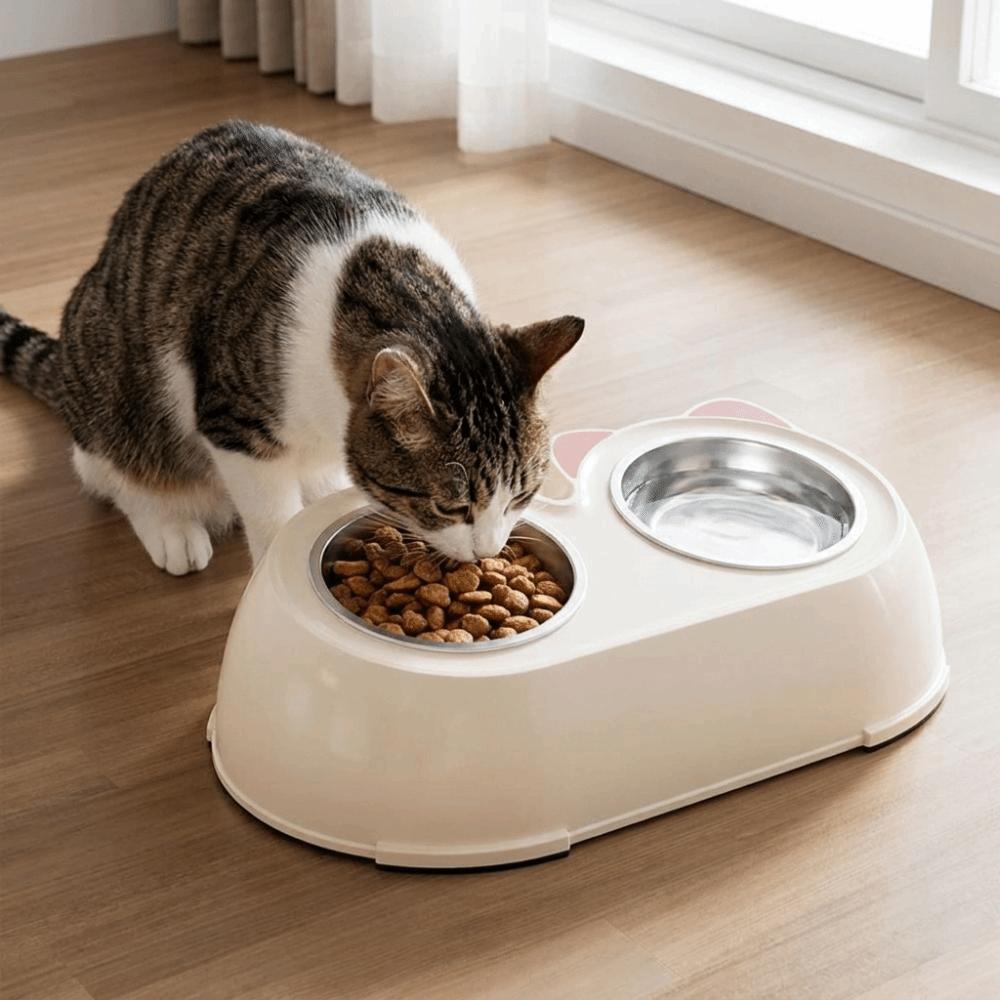 Plastic Cat Food Water Bowls Stainless Steel Pet Water Feeder Practical Pet Double Bowls  Pet Food