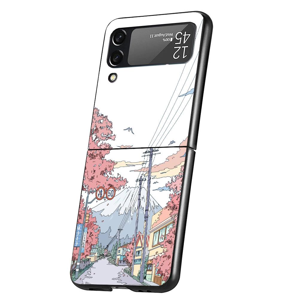Anime Aesthetic Scenery Case Phone Cover for Samsung Galaxy Z Flip 7 6 5 4 3 5G ZFlip7 ZFlip6 ZFlip5 ZFlip4 ZFlip3 Black Fundas