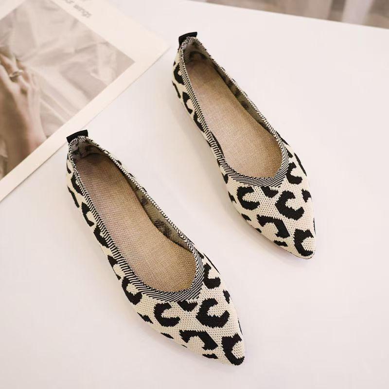 New Woman's Spring Summer Leopard Print Mesh Flat Sole Shoes Soft Sole Light Pointed Toe Ballet Shoes Slip On Slip On Nude Shoes