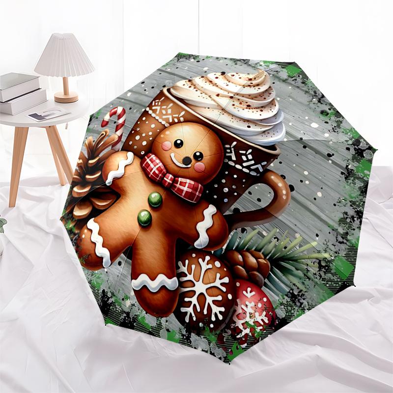 Gingerbread Man Themed Travel Umbrella 8 Ribs Automatic Opening and Closing,Portable Folding Design,Compact and Stylish Umbrella Suitable