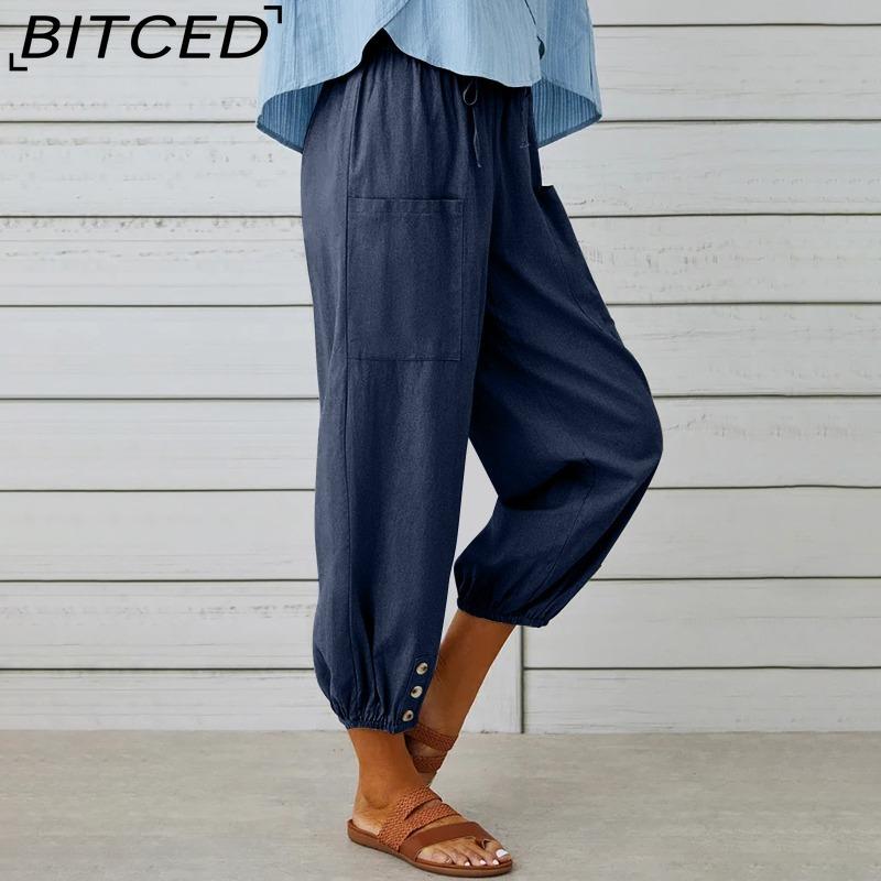 BITCED 12 Color Women's Fashion Casual Solid Color Print Pants & Capris