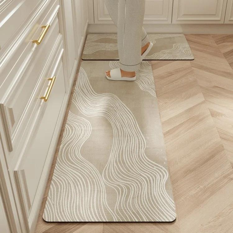 

Carpet for Kitchen Waterproof Floor Mat Beige Carpets Pvc Leather Non-slip Oil-proof Long Foot Mats Home Decoration Rug Balcony 1pc 50x80cm