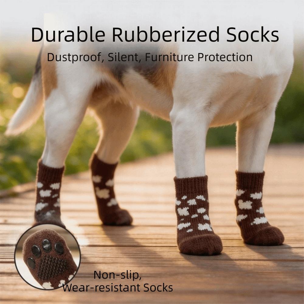 4PCS Fashion Breathable Dog Anti-slip Socks Wear Resistant Elastic Pet Foot Cover Comfortable Soft Pet Footwear Daily Wear