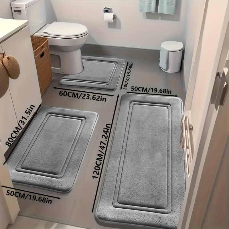 

3 шт. Ультраабсорбирующие коврики для ванной, Нескользящие коврики для пола в ванной, Ультрамягкие и удобные премиальные банные коврики, Домашний декор, Коврики для пола 50*120cm+50*80cm+40*60cm серый