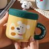 Small Gift with Cover Spoon Ceramic Cup for Girls Couples Home Suit Home Cartoon Mug High Appearance Large Capacity