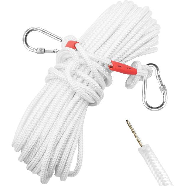 5/16  x 66 ft Wire Center Flagpole Rope, White Braided Polyester Flagpole Halyard Rope with 2 Pieces Stainless Steel Snap Hooks, Solid Rope for