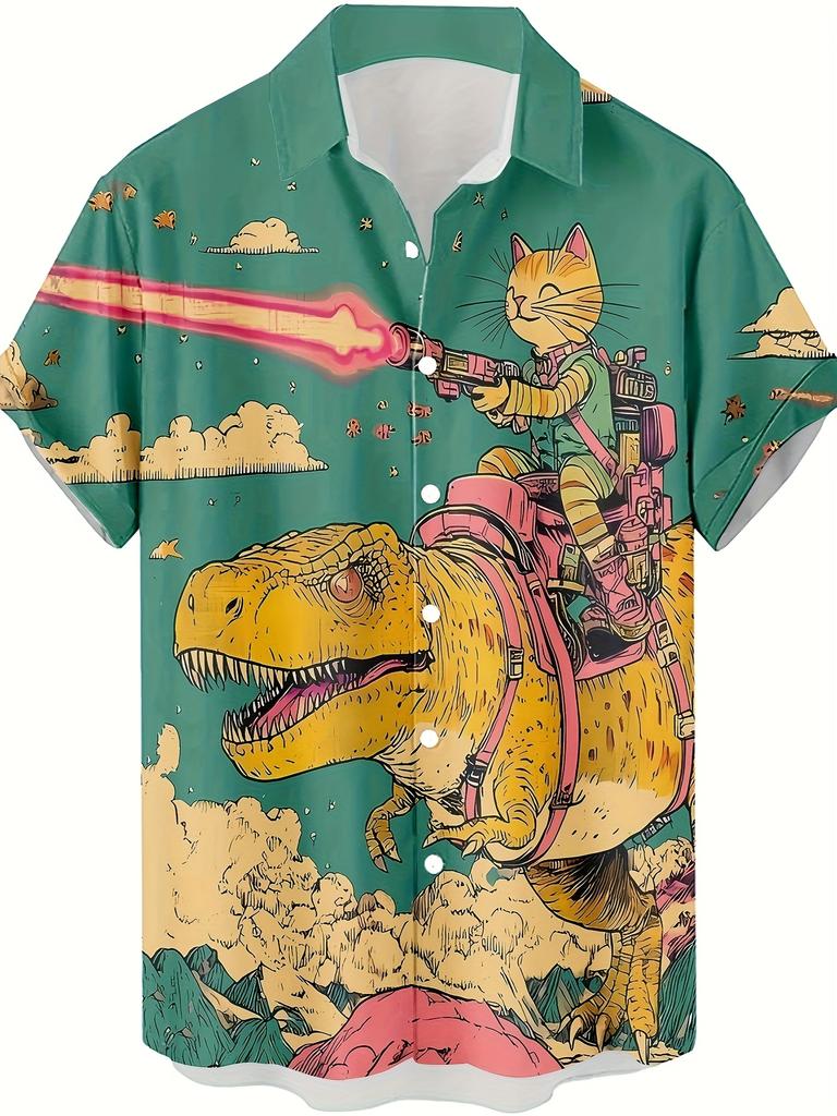 Lustige Cartoon-Katze 3D-gedrucktes Herrenhemd Für Männer Lustige Dinosaurier-Grafik-T-Shirts Mode Lässig Übergroß Herrenbekleidung