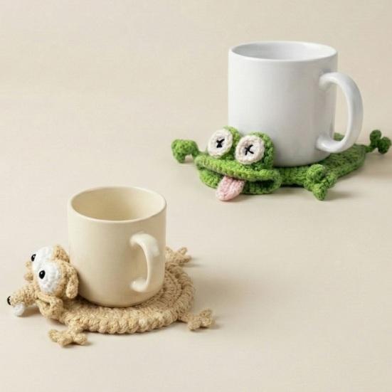 Crochet Coaster Frog Squid Turtle Insulating Coffee Mats Animal Pattern Drink Coasters Novelty Gift for Home Party Office