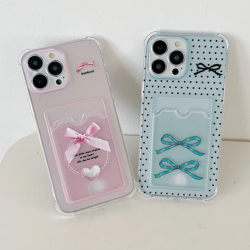 Lovely Bowknot Printed Soft TPU Clear Shockproof Casing Protective Cover Transparent Full Back Case