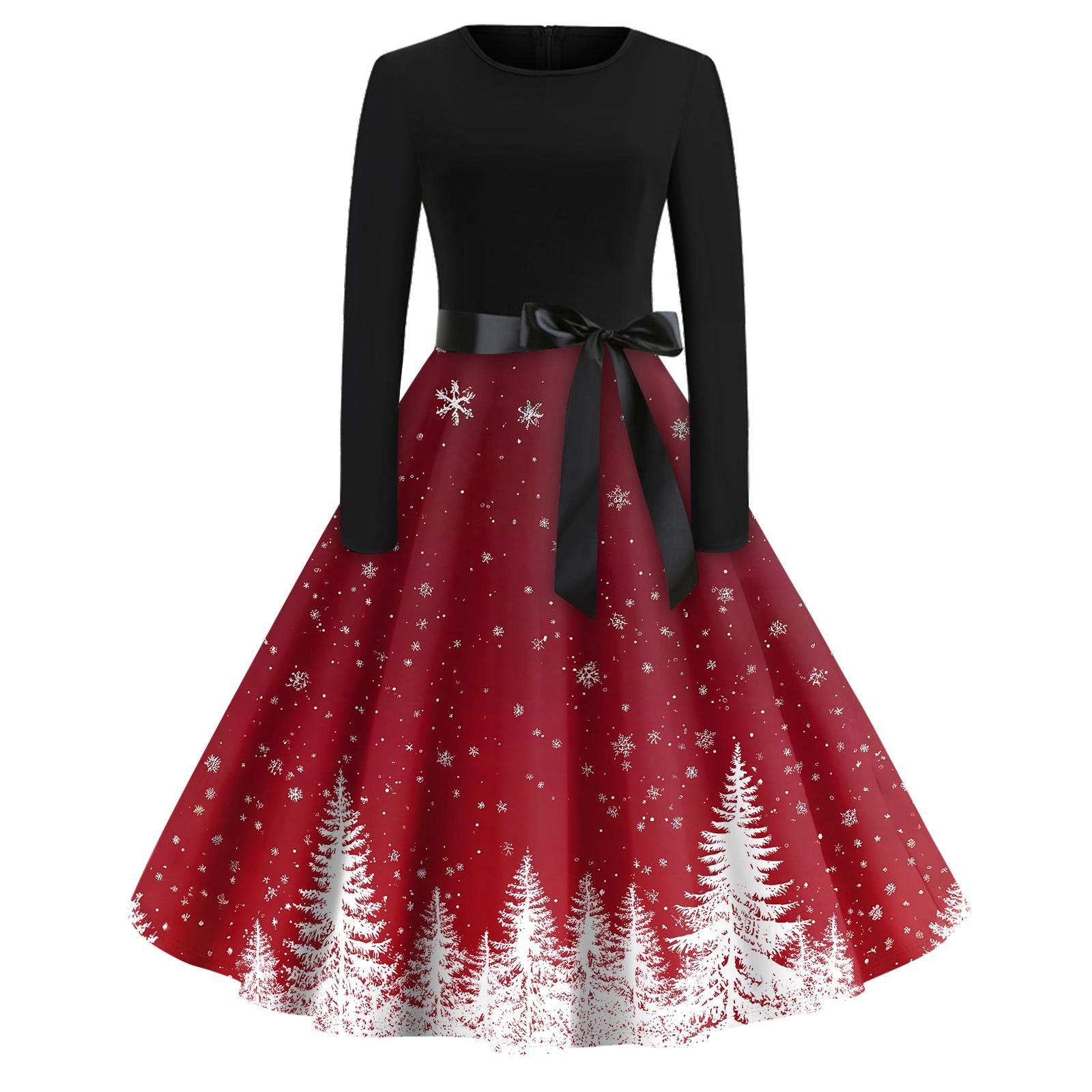 

Платье-клеш с принтом на Хэллоуин для женщин с длинным рукавом, повседневные платья с круглым вырезом и ажурной отделкой XL белый