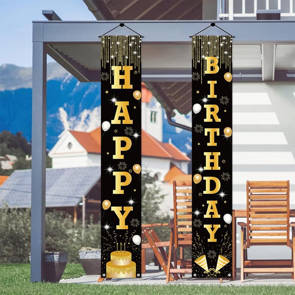 Schwarz und Gold Türvorhang Happy 18th 30th Geburtstag Party Dekorationen für Zuhause Polyester Hängebanner Geburtstagsparty Zubehör
