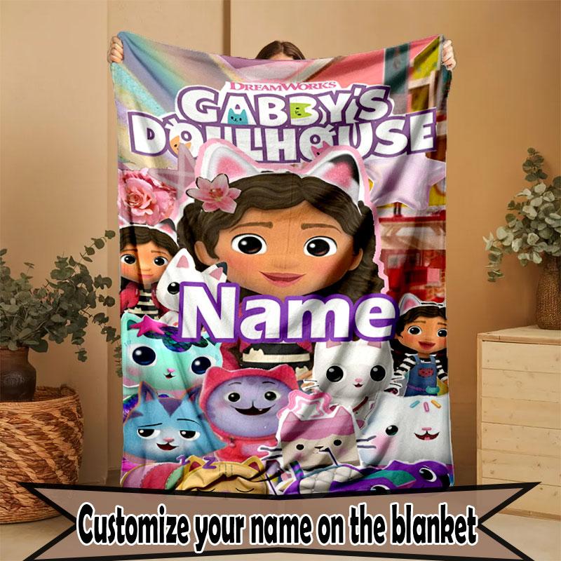 Custom Name Personalized Gabby's Dollhouse Print Blanket, Home Decor, Bedroom, Sofa, Camping, Couch, Gifts for Birthday Christmas