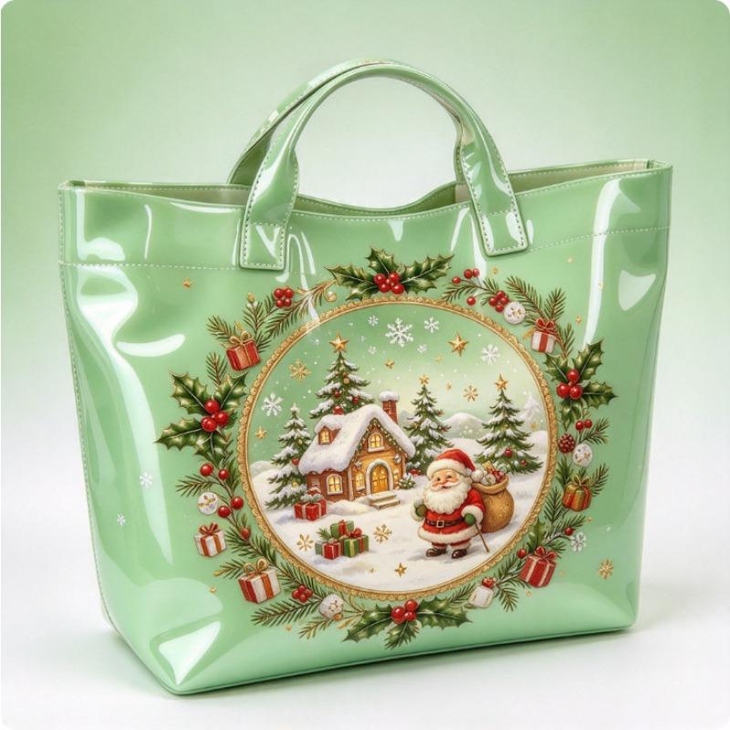 Christmas Printed PVC Waterproof Tote Bag Amazon European and American Women Commuter Shopping Handbag