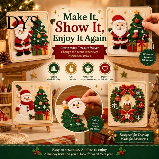 Creative DIY Handicraft Projects Christmas Magic Felt Sticker Art Kit for Kids, 3D Layered Santa & Tree Texture Handcraft Set Craft Set, No Mess Peel