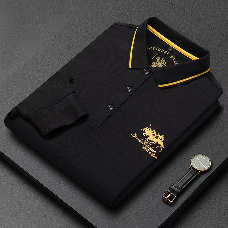Men's Long Sleeve Embroidered Polo Shirt - Autumn/Winter Collection for Young and Middle-Aged