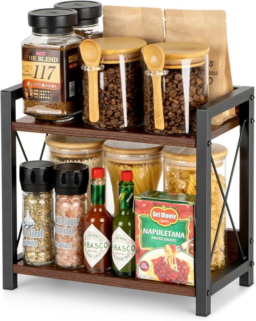 Counter Coffee Bar Organizer, Coffee Station Organizer for Countertop, Wooden Kitchen Counter Organizer