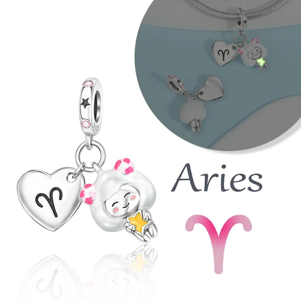 Copper 12 Months Birthstone Heart-Shaped Beads Charms Fit Original Bracelet Charm Beads Necklace Diy Female Jewelry