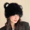 Fashion Bear Ear Fur Cap For Women Fur Hat Autumn and Winter Fur Hats Mongolian Hat Brimless Plush Fluffy Skiing Riding Warm Cap