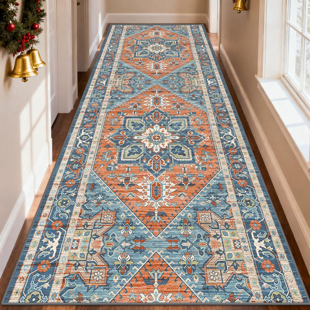 Bohemian Retro Ethnic Corridor Carpet Qajar Revival Decor Home Long Runner Rugs Christmas Art Aesthetic Aisle Floor Mat Washable