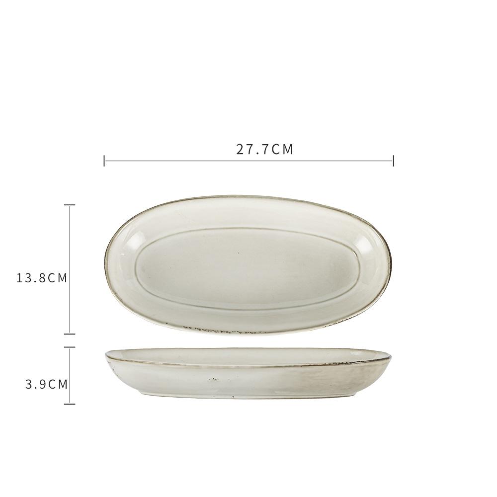 

Овальная фарфоровая тарелка в японском стиле, винтажная, однотонная, керамическая столовая посуда, для обеда, для овощей, для рыбы, кухонные принадлежности