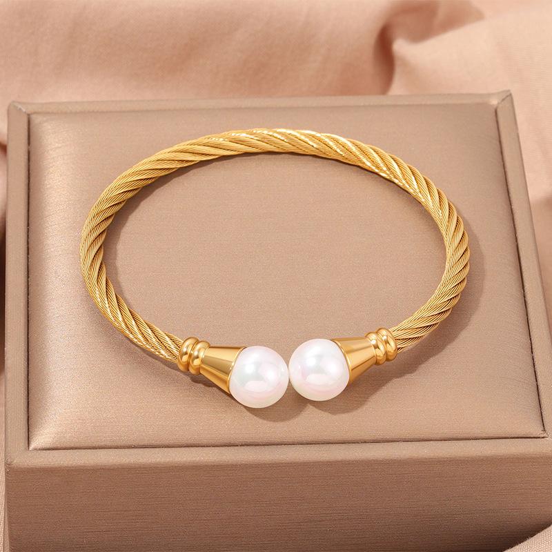 Popular, Personalized Trend, Retro Stainless Steel Winding Geometric , Pearl Steel Wire