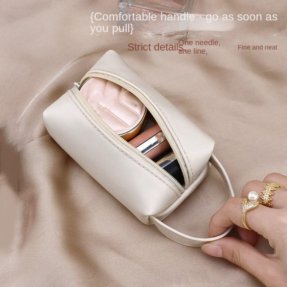 Portable PU Makeup Bag Handle Travel Toiletry Bag Simple Mini Cosmetic Bag Camping
