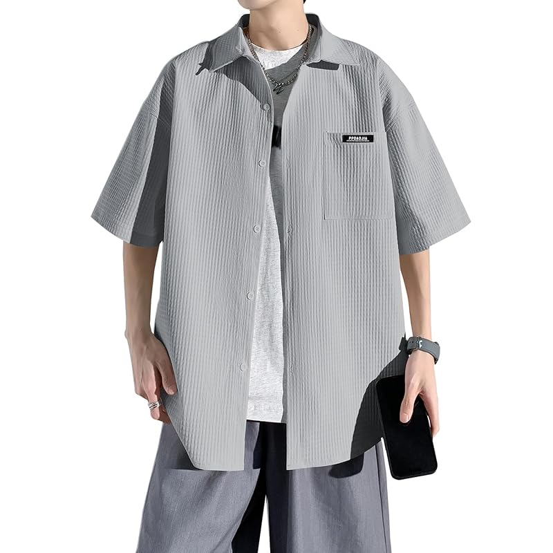 

[FUZHIHUA] shirt men s summer clothes short sleeve half sleeve big size Relaxing ice silk Cool feeling cool business casual simple fashionable