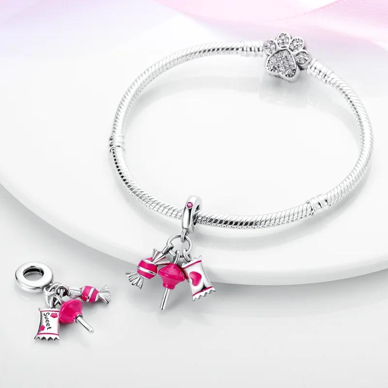 Cute Pink Sweet Candy Pendantscopper Plated Original Beads Fit Originalcharms Bracelet Beads Jewelry Gifts For Women