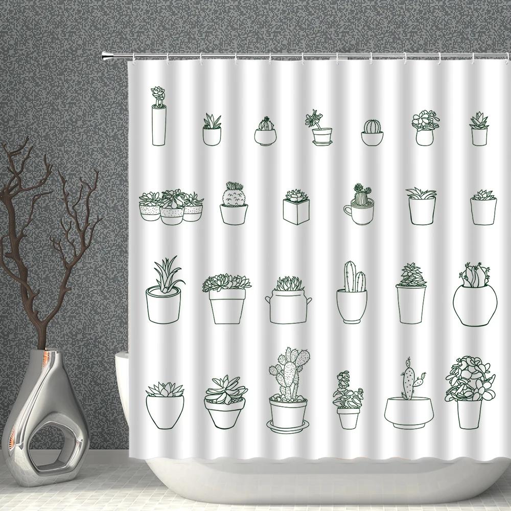 Colour Cartoon Shower Curtain White Print Waterproof Polyester Cloth Bath Curtains With Hooks Multi-size Bathroom Screen Decor