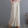 Women Pants Elastic Waistband Adjustable Drawstring Wide Leg Long Pants with Pockets Pure Color Leisure Trousers Summer Travel Work Wear