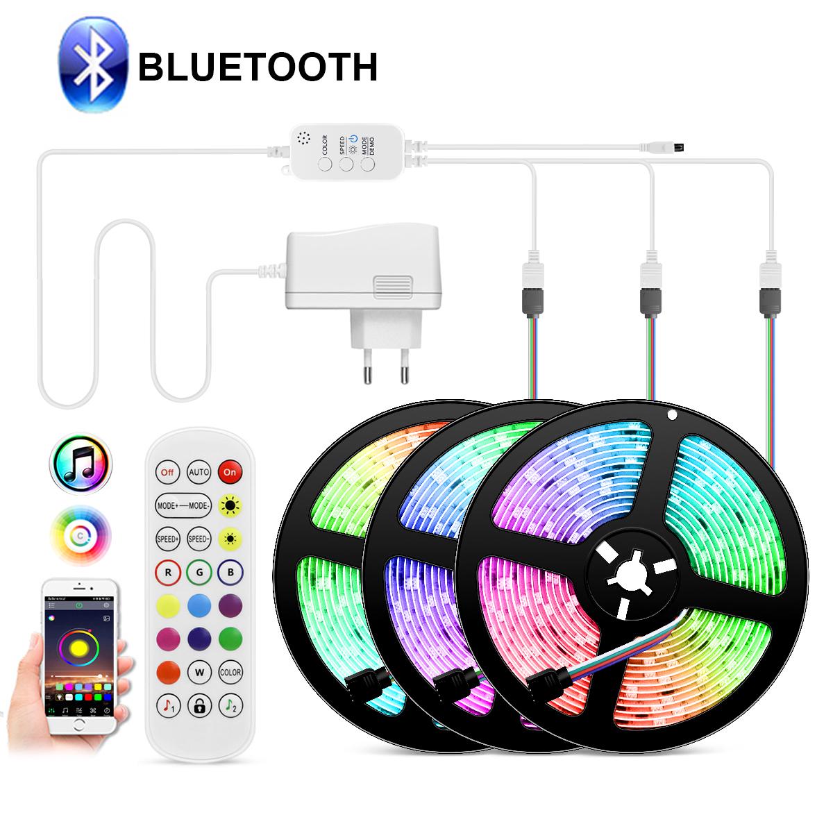 Smart Bluetooth APP Luci LED 5M 10M 5050 RGB LED Strip lampada Nastro al neon per camera Home Party Cabinet TV Retroilluminazione Decor illuminazione Adattatore UE