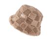 Lamb Velvet Fisherman Hat for Women Japanese Style Checkerboard Color Bucket Hat Autumn and Winter Thickened Warm and Face Showing Small Plush Hat