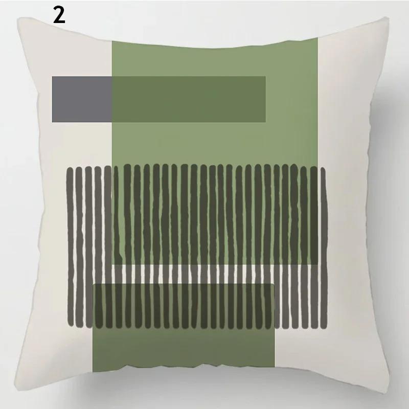 Simple Green Plant Cactus Pillowcase Geometric Line Floral Pattern Cushion Fresh Ins Style Home Sofa Decorative Pillow