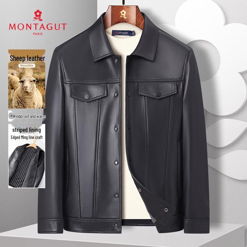 

MONTAGUT Men s Warm Sheepskin Leather Jacket 2XL