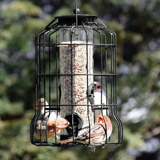Yousheng Squirrel Proof Caged Birds Feeder for Outdoor Hanging Metal Cage Seeds Tube Wild Birds Feeder with 4 Ports for Small Birds Goldfinches