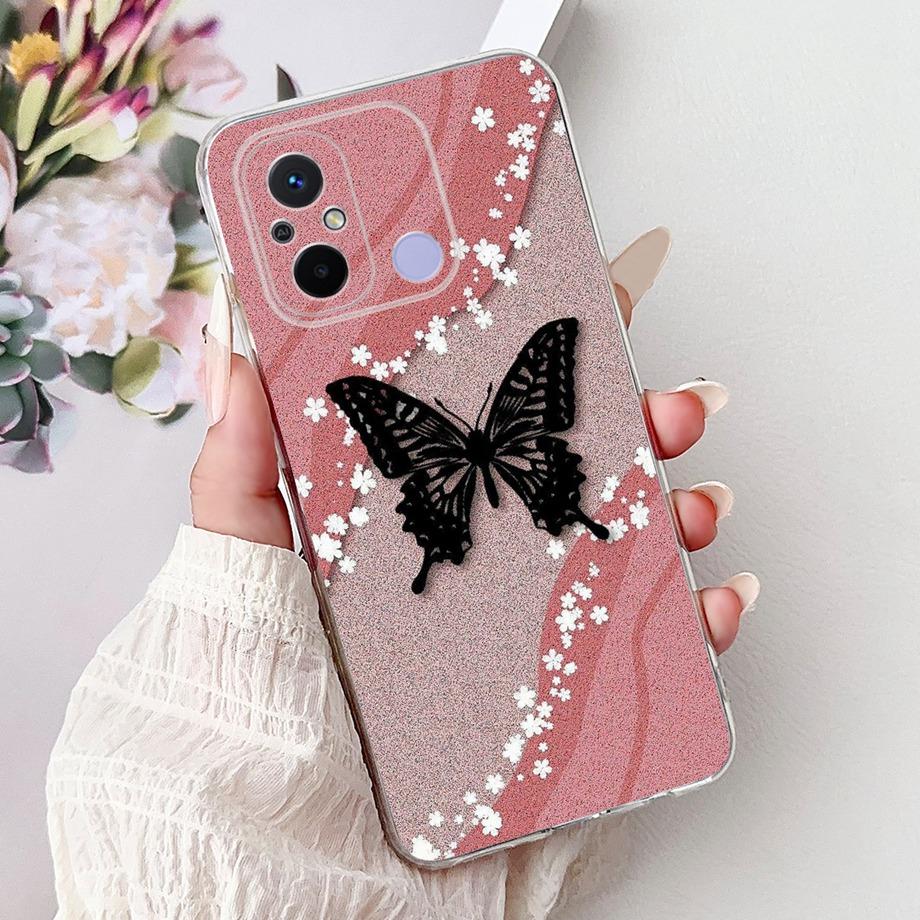 For Xiaomi Redmi 12C Case Cute Cat Luxury Butterfly Painted Cover 6.71'' Soft Silicone Phone Cases For Redmi 12C Redmi12C Fundas