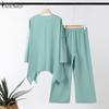 ZANZEA Women Long Sleeve Irregular Blouse and Pants Casual Two Piece Suit Sets