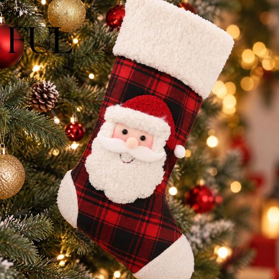 Candy Storage Bags for Christmas Red Black Plaid Stocking, 3D Cartoon Santa/Snowman/Elk/Penguin Patterns Design, Decorative Socks Winter Holidays