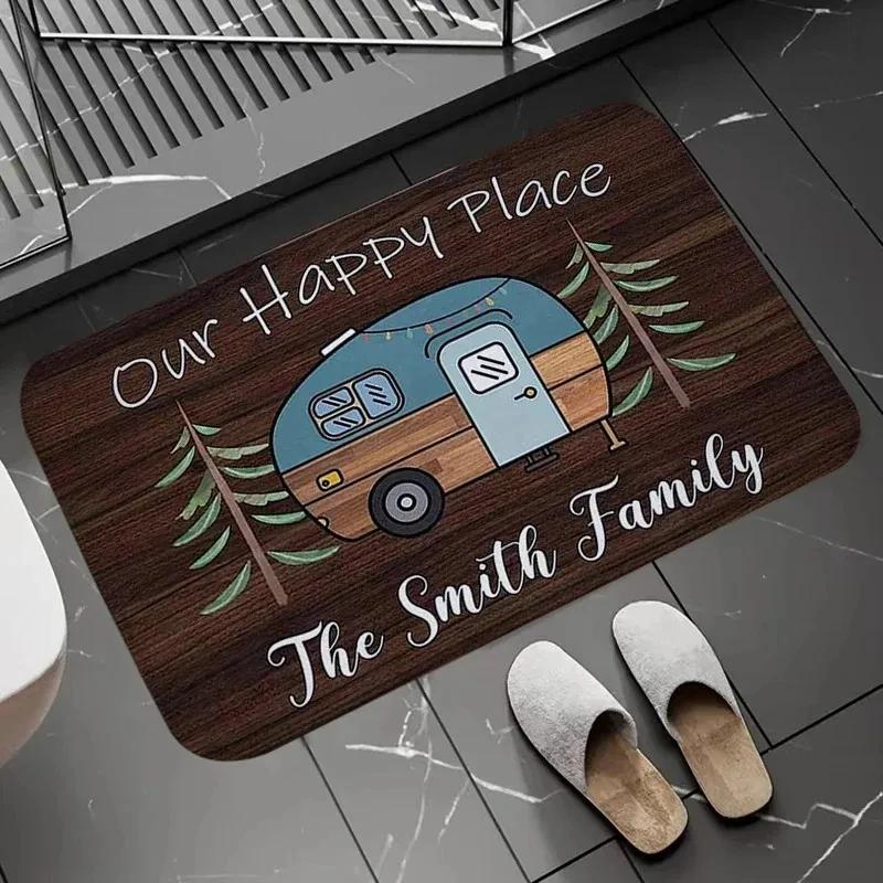 Happy Campers Welcome Mat Floor Decoration Carpet Non-slip Easy To Clean Area Rug Living Room Home Office Washable Doormats