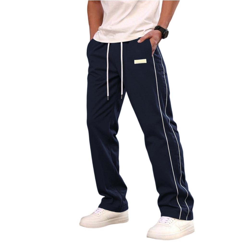 Men Straight Leg Casual Pants Lightweight Breathable Athletic Track Pants with Side Drawstring Waist