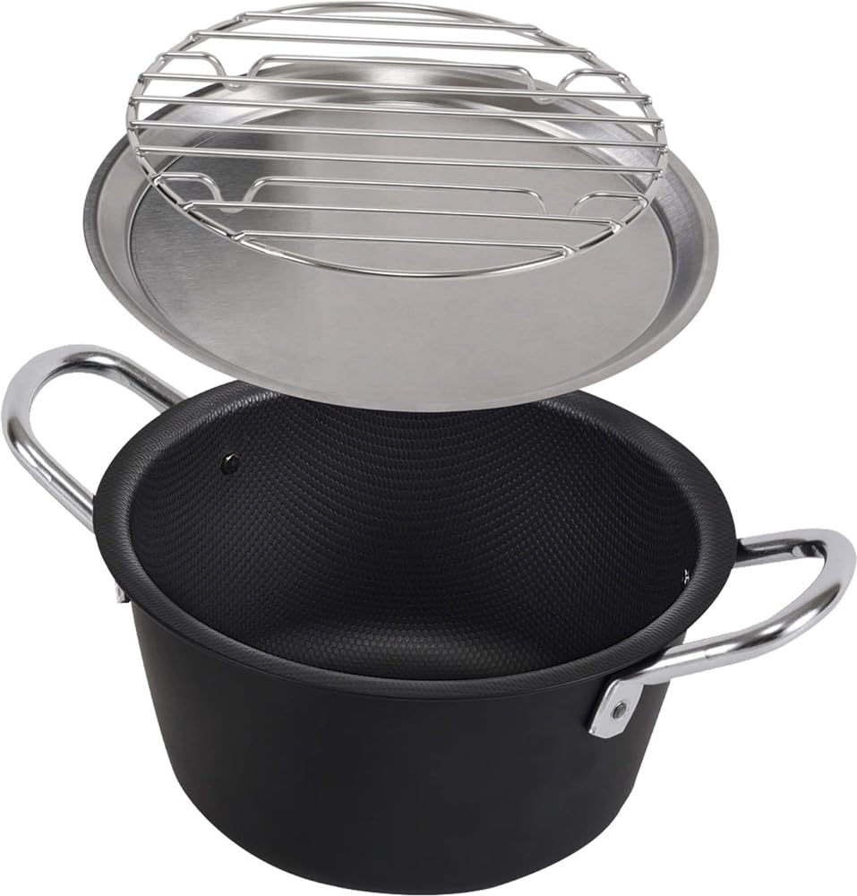 

ERNEST Набор сковород для темпуры с сеткой и тиснеными железными сковородами мини-типа для фритюра Карарипо Черный [Сделано в Японии] 3 предмета (Цубаме-Санджо) Крышка, Сковорода, (18см), чёрный