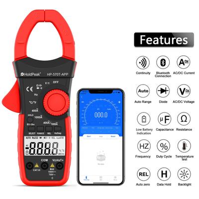 Digital Clamp Meter HP-570T-APP 4000 Counts Auto-Ranging Multimeter with DC/AC Voltage &Current,Resistance,Temperature,Frequency