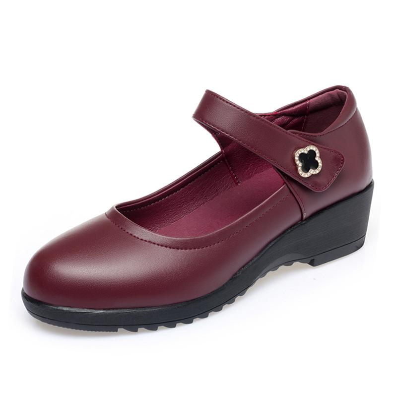 Fashion Women's Wedge Shoes Women Ankle Strap Casual Flat Shoes Woman Work Office Pumps Comfort Genuine Leather Shallow Mouth Mom Shoes