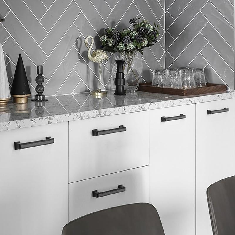 WV Square Matte Black American-style Kitchen Cabinet Handle 128mm Drawer Black Cabinet Wardrobe 7-Character Solid Pulls 287