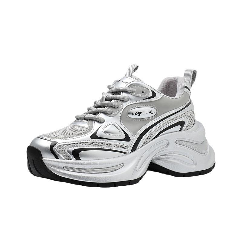 [White Deer Tong] CCGG Shining Galaxy Spring Daddy Shoes Women's Platform Silver Sneakers