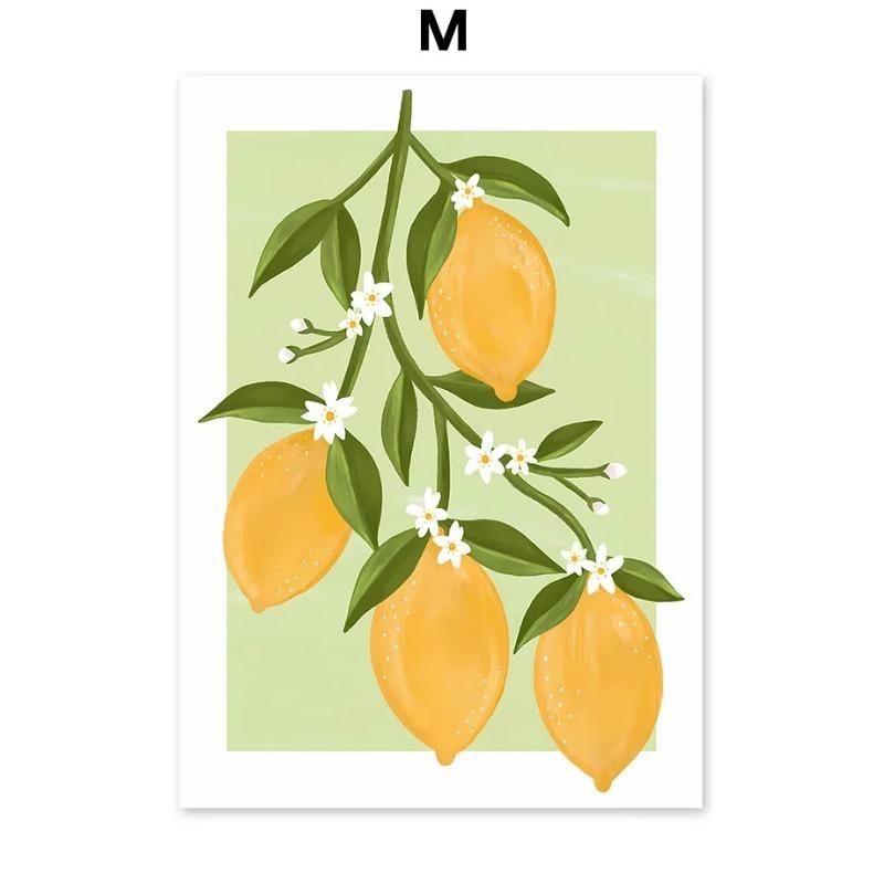 Santorini Zitronen Kaffeeblumen Abstrakte Landschaft Poster und Drucke Wandkunst Leinwandgemälde Bilder Für Wohnzimmer Heimdeko