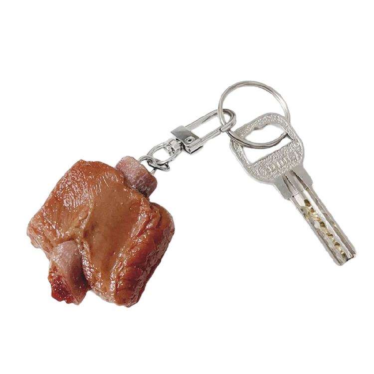 Fashionable Keyring Pork Rib Pendant Keychain Simulated Food Keyrings Jewelry