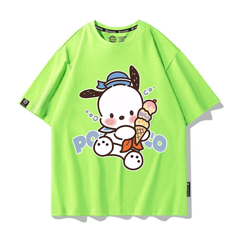 

Childrens Tshirt Cute Sanrio Pacha Dog Pure Cotton Printed Round Neck Parent Child Wear Unisexs and Womens Short Sleeves L